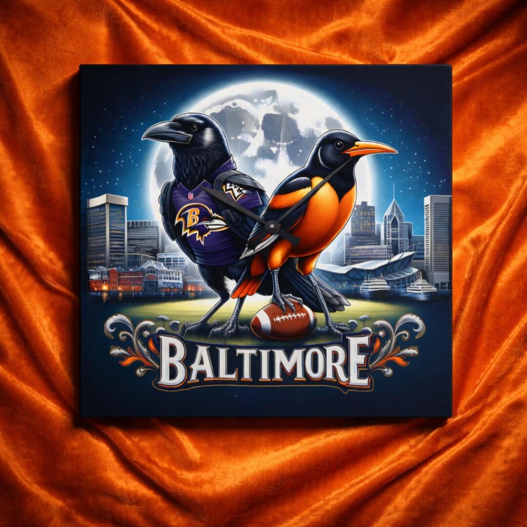 Ravens Clock Baltimore Ravens Orioles Wall Clock, Man Cave Clock, Father's Day Gift ...