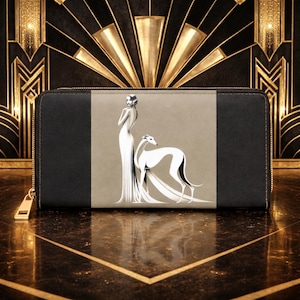 Art Deco Greyhound Zipper Wallet, Elegant 1920s Style Purse, Handheld Coin Pouch, Vintage Inspired Clutch, Retro Fashion Accessory