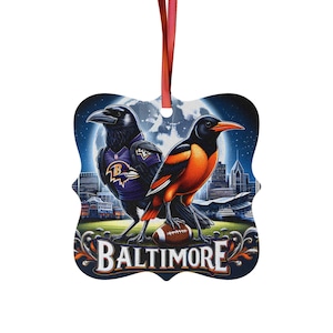 Baltimore Ravens Orioles NFL MLB Square Holiday Christmas Ornament Christmas Decor Gift for Ravens Fan Man Cave Baltimore Orioles Gift