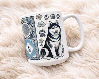 Chinoiserie Husky Coffee Mug, Asian Design Dog Lover Gift