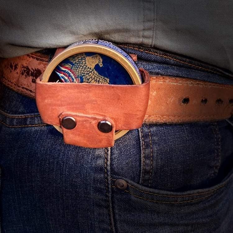 Swedish SNUS or ZYN Dip Can Holder Holster With Belt Clip Made of  Hand-stitched Natural Full Grain Leather in Traditional or Fashion Colors.  