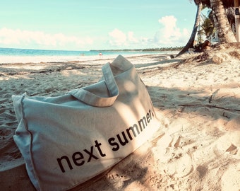 Mom Bag, Large Beach Bag, Shopper, Color Natural, Statement Print Summer "next summer"