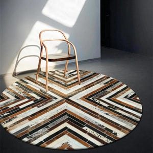 Alfombra de patchwork de piel de vaca de 1,8 x 1,8 m – Alfombra de cuero genuino hecha a mano / Alfombra de área de piel de vaca con pelo