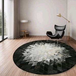 Cowhide Patchwork Rug 5x5 ft – Handmade Genuine Leather Carpet | Hair-on Cow Skin Area Rug