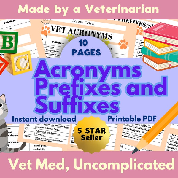 Vet med acronym suffix prefix  veterinary cheat sheet vet tech notes acronyms vet nurse suffix guide vet tech study guide vet student study