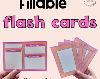 fillable flash card template fillable flashcards revision study aid notecards  vet tech flash cards shipped vet nurse study notes