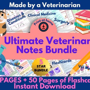 NAJLEPIEJ SPRZEDAJĄCY SIĘ 180-stronicowy Vet Tech Notes, Vet Med Study Guide, VTNE Prep: Cały pakiet kolekcji
