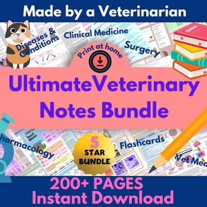 Ultimate Veterinary Notes Bundle BEST SELLING 244 page Vet Tech Notes, Vet Med Study Guide, Navle & VTNE Prep:  44 Chapters