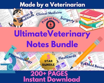 Ultimate Veterinary Notes Bundle BEST SELLING 244 page Vet Tech Notes, Vet Med Study Guide, Navle & VTNE Prep:  44 Chapters
