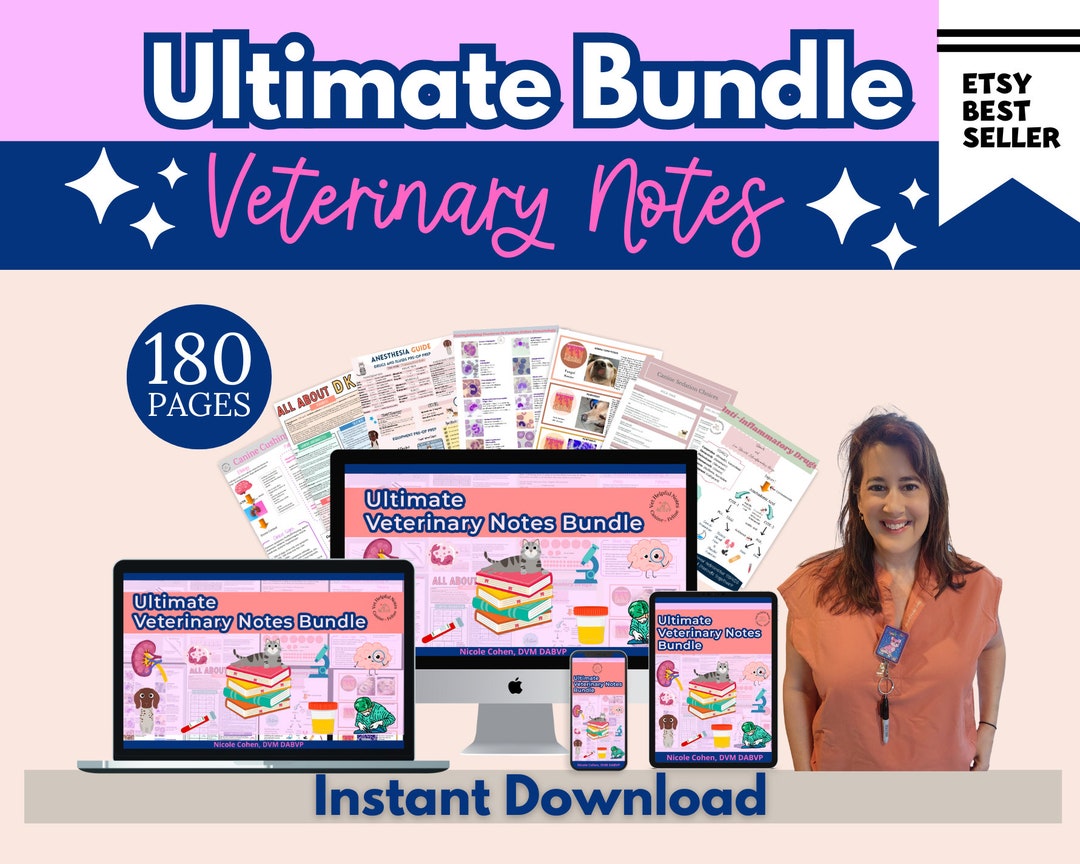 BEST SELLING 180 Page Vet Tech Notes, Vet Med Study Guide, VTNE Prep