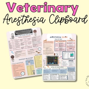 Pode incluir: Um porta-pap&eacute;is de guia de anestesia veterin&aacute;ria com fundo rosa e branco. O porta-pap&eacute;is tem uma lista de verifica&ccedil;&atilde;o para medicamentos e fluidos, equipamentos e monitoramento intraoperat&oacute;rio. O porta-pap&eacute;is tamb&eacute;m inclui uma se&ccedil;&atilde;o para o guia de anestesia com peso, circuito respirat&oacute;rio e MAC.