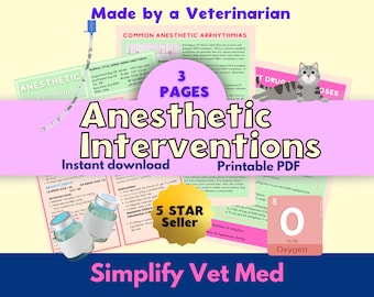 Veterinary Anesthesia- Intervention for Complications, Vet Tech, VTNE, Vet Med study guide