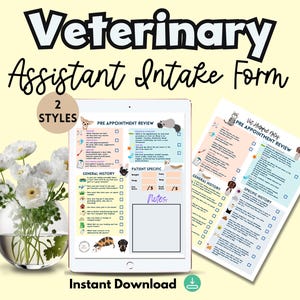 Vet Assistant intake form veterinary history form vet assistant history template vet tech intake template vet tech study vet tech notes