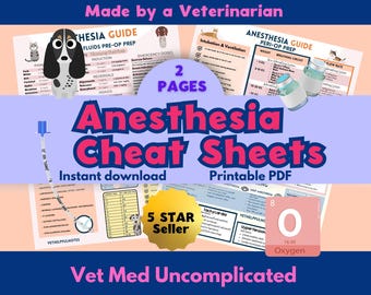 Veterinary Anesthesia Cheat Sheets vet tech notes vet nurse anesthesia guide pharmacology notes vet student notes anesthesia digital vet med