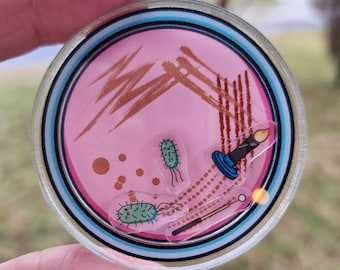 science petri dish gift agar plate badge reel ecoli bacteria gift microbiologist gift lab tech badge reel microbiology lab badge reel lab