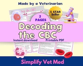 Notes techniques vétérinaires d&#39;interprétation CBC, étudiant en médecine vétérinaire, infirmière vétérinaire, aide-mémoire CBC, notes de médecine vétérinaire, téléchargement immédiat