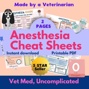 Veterinary Anesthesia Cheat Sheets vet tech notes vet nurse anesthesia guide pharmacology notes vet student notes anesthesia digital vet med