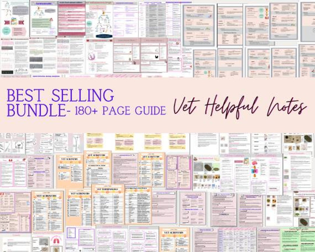 BEST SELLING 180 Page Vet Tech Notes, Vet Med Study Guide, VTNE Prep