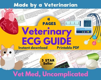 Hojas de trucos de Vet Med ECG, guía de ECG de enfermera veterinaria, guía de ECG de tecnología veterinaria