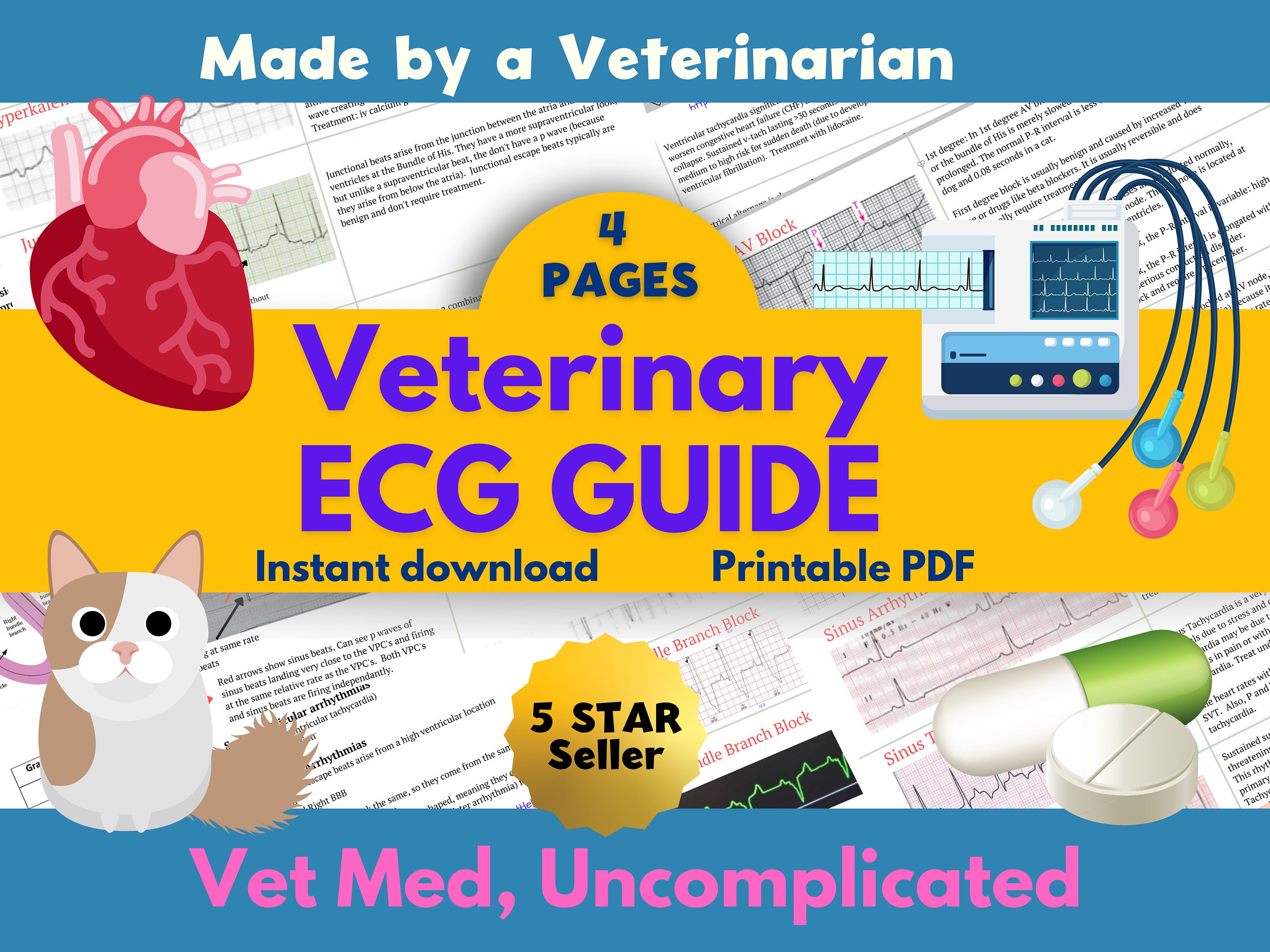 Aide-mémoire pour l'ECG Vet Med, guide ECG pour infirmière vétérinaire, guide ECG pour technicien vétérinaire