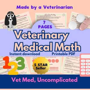 Vet Med Math Guide; vet notes for vet techs, vet students; Veterinary Calculations Cheat Sheets