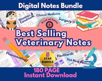 BEST SELLING 180 page Vet Tech Notes, Vet Med Study Guide, VTNE Prep:  Entire Collection Bundle