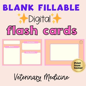 Modelo de flashcard preenchível para impressão em branco flashcards auxílio de revisão digital cartão flash em branco cartão de estudo veterinário tecnologia cartão flash estudo para impressão