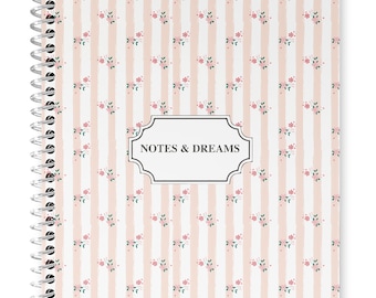 Cuaderno de espiral de tapa dura resistente con diseño floral, rayado universitario, 17 x 24 cm, 200 páginas interiores rayadas, 90 g/m² / Rayas florales