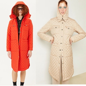 Women&#39;s Long Quilted Puffer Hooded Coat Jacket, High Quality Material, Women Colorful outerwear