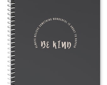 Cute Durable Hardcover Spiral Notebook, 6.7" x 9.45" Journal, 200 Dotted Inner Pages, 90 gsm Thickness | BE KIND Slogan Message
