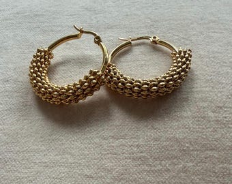 Pendientes de aro de acero inoxidable dorados estilo retro bohemio vintage para mujer, regalo de joyería para cumpleaños y San Valentín.