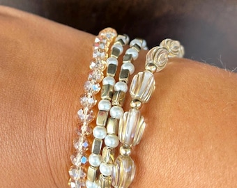 Conjunto de 4 pulseras de estilo boho con cuentas de cristal para mujer