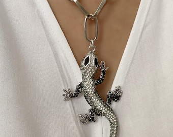 Collar con colgante de dragón con cadena gruesa de plata de ley, ideal como regalo de cumpleaños o Navidad para mujer.