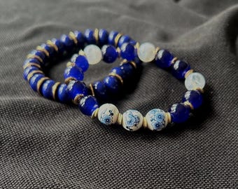 Boho Retro Style Women’s Beaded Bracelet Set: Floral Print, Textured Jewelry