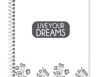 Cute Mono Modern Floral Hardcover Spiral Notebook, College Ruled, 6.7" x 9.45" Journal, 200 Lined Inner Pages, 90gsm Thick | MONO LIVE