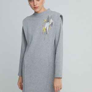 Women&#39;s Midi Long Tunic Stylish Embroidery Sweatshirt Dress, Mini Dress With Sleeve detail, Sweater dress, Casual Long Sleeve Dress
