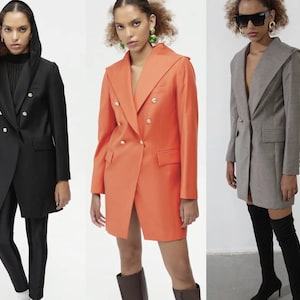 Fashion Long Hooded Blazer Jacket - Women's Office Outerwear