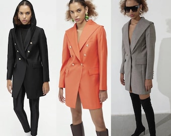 Fashion Long Hooded Blazer Jacket - Women's Office Outerwear