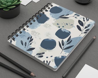 Modernes Spiralbindungs-Journal mit Blumenmuster - Anpassungsoption verfügbar, botanisches Notizbuch für Autoren, Geschenk, Zeitschrift für die tägliche Reflexion