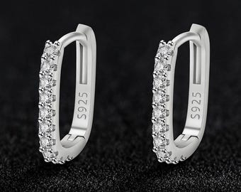 Pendientes de aro con cristales básicos, sencillos y modernos, chapados en plata de ley 925, regalo de joyería para Navidad y cumpleaños.