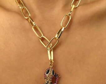 Collar con colgante de dragón en acero inoxidable dorado grueso, regalo de cumpleaños y Navidad para mujer, joyería moderna y elegante.