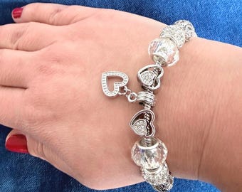 Boho Fashion Style Heart Shaped 9 Pieces Charm Pendants Modern Women’s Bracelet Jewelry for Birthday Mother’s Day Gift for her mom