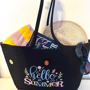Bolso de hombro para mujer de punto estilo bohemio hecho a mano, bolso de fiesta de playa de verano, regalo para el Día de la Madre, bolso negro grande estilo cuerda