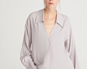 Mate Satin Shirt for Women, Fashion Long Sleeve Blouse, Classical Shirt for Work Women's Formal Wear