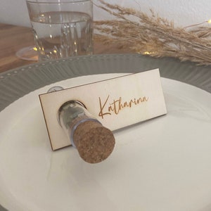 Place card wooden sign with test tube | wedding | Baptism | birthday | communion | company party