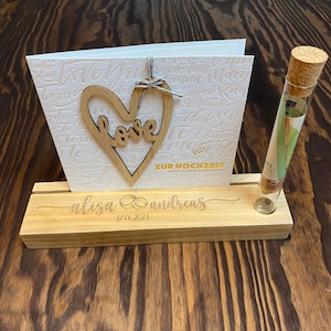 Geldgeschenk für Hochzeit mit Gravur und Blumenvase | Kartenaufsteller | Bilderleiste | Hochzeitsgeschenk | Hochzeit