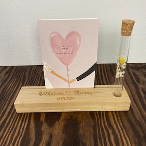 Kartenhalter Hochzeit mit Gravur und Blumenvase | Kartenaufsteller | Bilderleiste | Hochzeitsgeschenk | Geldgeschenk Hochzeit