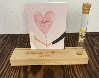 Kartenhalter Hochzeit mit Gravur und Blumenvase | Kartenaufsteller | Bilderleiste | Hochzeitsgeschenk | Geldgeschenk Hochzeit