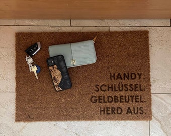 Doormat Coconut "Mobile Phone Key Wallet Stove Off"