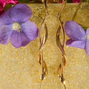 14k Gold Earrings, Solid Yellow Gold Dangle Earrings, 4.6g, Modern Swirl Design, Estate Jewelry Gift